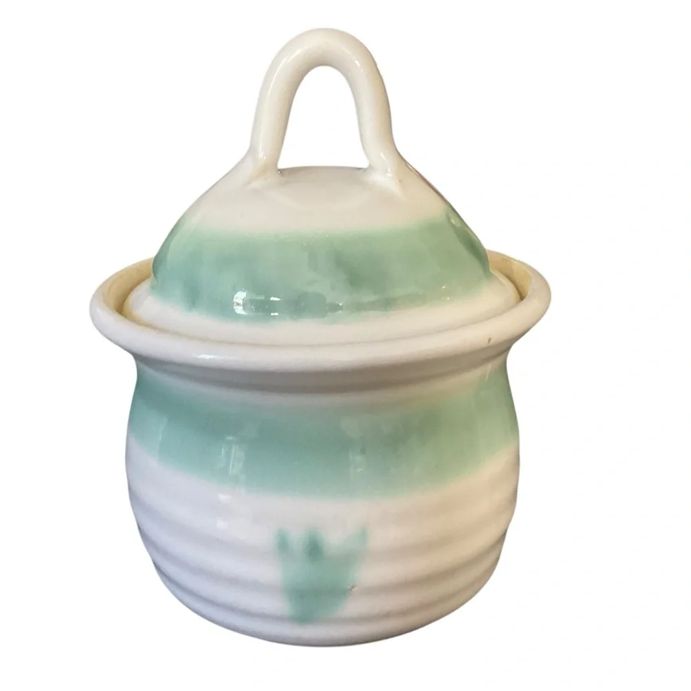 Jack Hernig NC Artist Studio Pottery Cream & Sugar Set Green- White Signed 2000